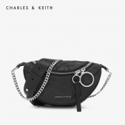 【授权商品】CHARLES＆KEITH秋冬季CK2-80150844圆环手提单肩腰包斜挎包 黑色